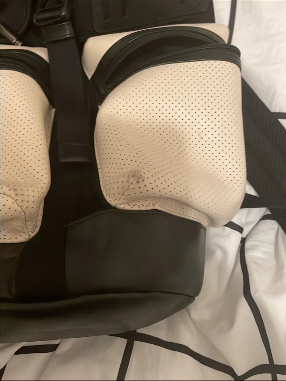 Coach Two-Tone Cream and Black Perforated Leather Backpack